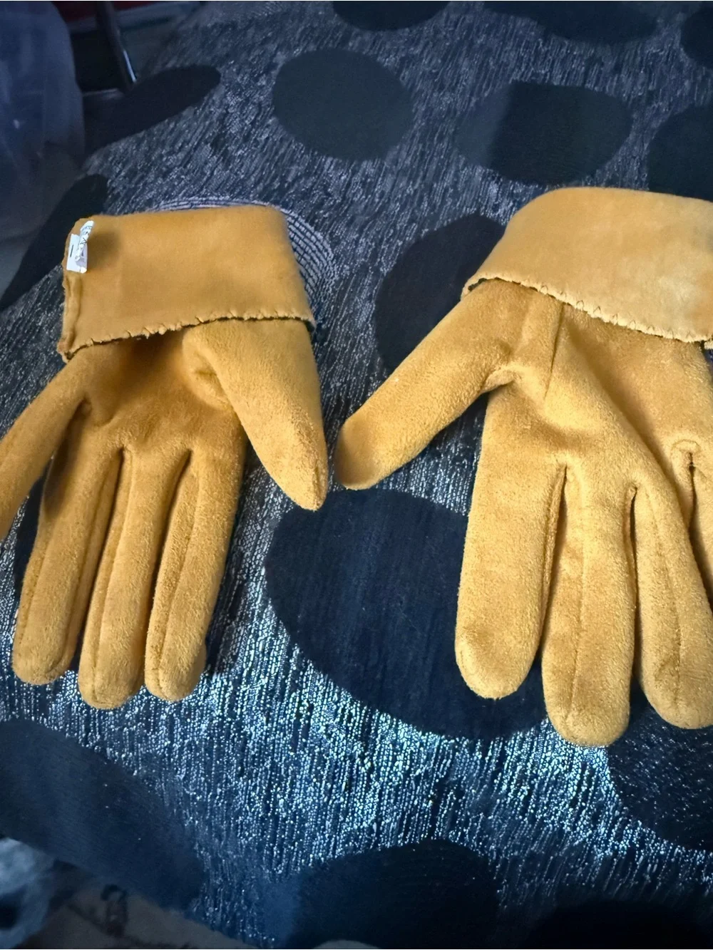 Women's Mustard Suede Gloves with Decorative Button Accents